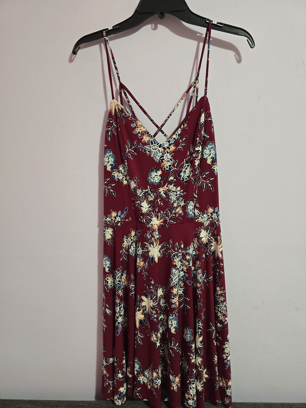 Floral Burgundy Spaghetti-Strap Mini Dress